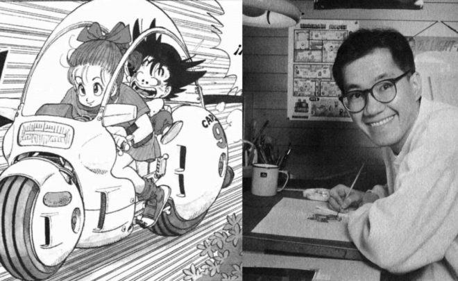 Akira Toriyama y escena del primer tomo impreso de Dragon Ball
